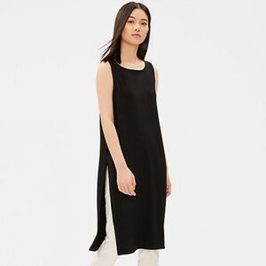 Eileen Fisher Black Ribbed Tencel Tunic Tank Top